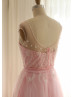 Beaded Pink Organza Luxury Wedding Dress